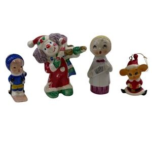 Vintage Christmas Figurines Ceramic Napco Clown Skier Choir Boy Japan Mouse Plas
